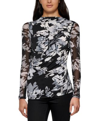 Calvin Klein - Women's Long Sleeve Floral Mesh Top