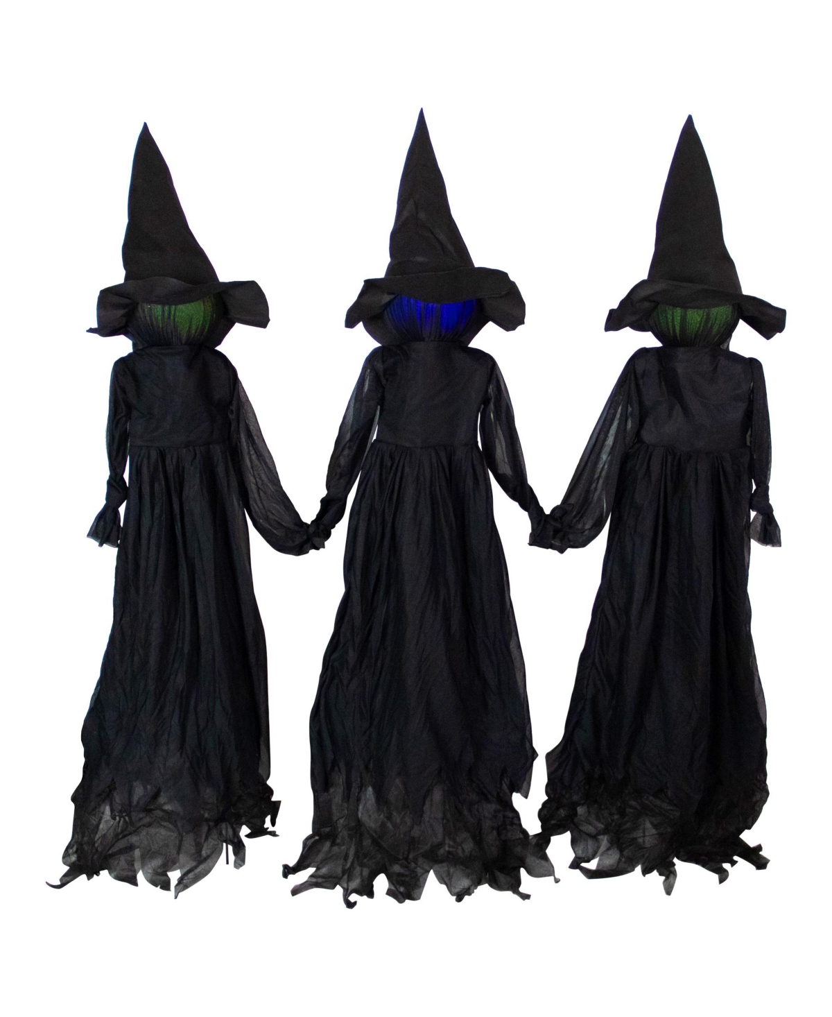 NORTHLIGHT LIGHTED FACELESS WITCH 3 PIECE TRIO OUTDOOR HALLOWEEN STAKES SET, 4'