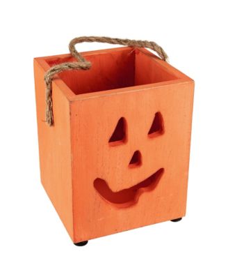 Small Wood Jack-O-Lantern Halloween Candle Lantern, 6.25"