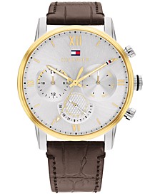 Men's Brown Leather Strap Watch, 44mm