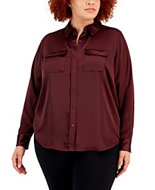Plus Size Satin Utility Shirt, Created for Macy's