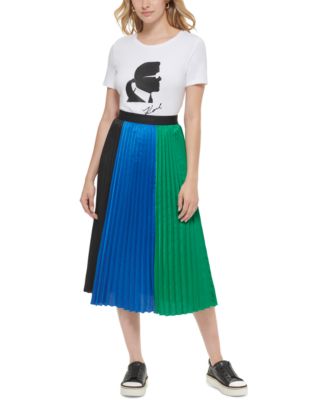 Karl Lagerfeld Paris Women's Tri-Color Pleated Midi Skirt