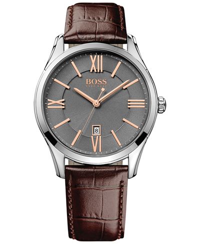 BOSS Hugo Boss Men's Ambassador Brown Leather Strap Watch 43mm 1513041