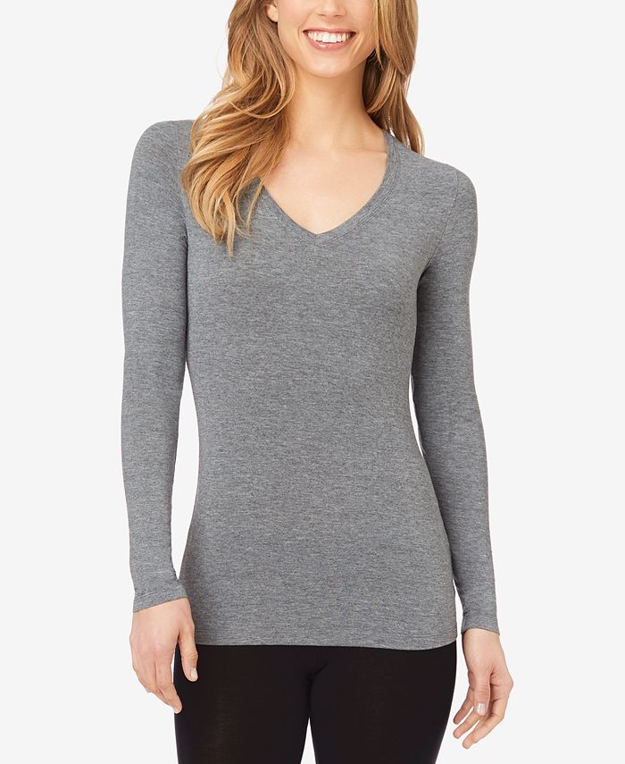 Cuddl Duds Women's Softwear with Stretch Long Sleeve V Neck Top
