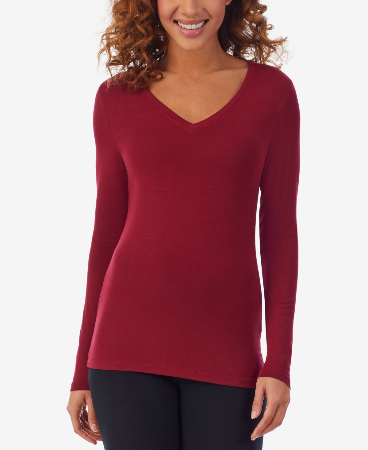 CUDDL DUDS WOMEN'S SOFTWEAR WITH STRETCH LONG SLEEVE V NECK TOP