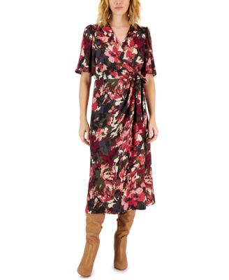 Anne Klein - Women's Flutter-Sleeve Faux-Wrap Midi Dress
