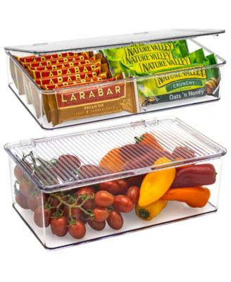 Set of 2 Storage Bins For Pantry & Fridge with Hinged Lids - Perfect Organizing Kitchen