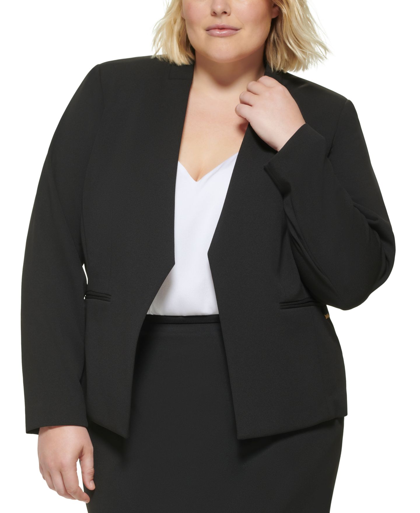 Женский пиджак Calvin Klein Plus Size Open-Front Soft Crepe Blazer, цвет: Чёрный — фото 1