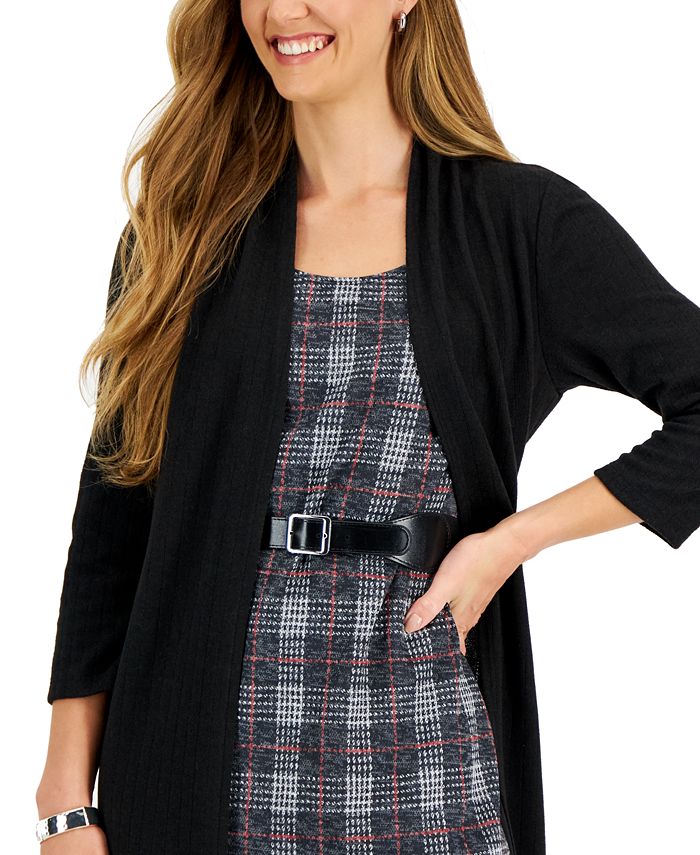 Connected Women's Plaid Belted JerseyKnit Dress & Jacket Macy's
