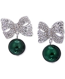 Silver-Tone Pavé Bow & Green Ornament Drop Earrings, Created for Macy's