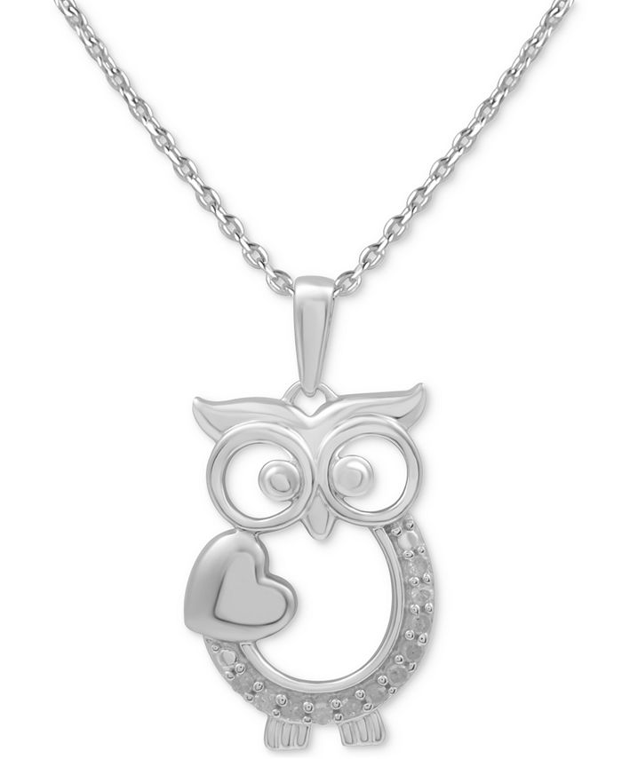 Macy's Diamond Owl Heart 18" Pendant Necklace (1/10 ct. t.w.) in