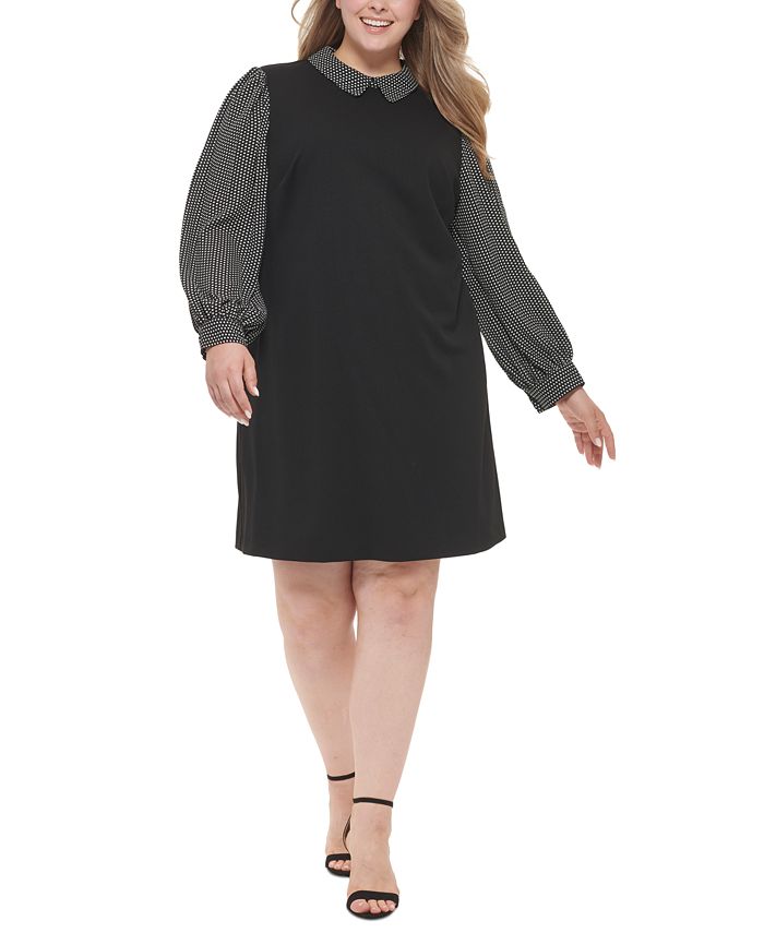 Tommy Hilfiger Plus Size Blouson-Sleeve Collared Shift Dress - Macy's