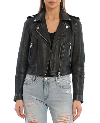 Avec Les Filles Women's Leather Notched-Collar Moto Jacket - Macy's
