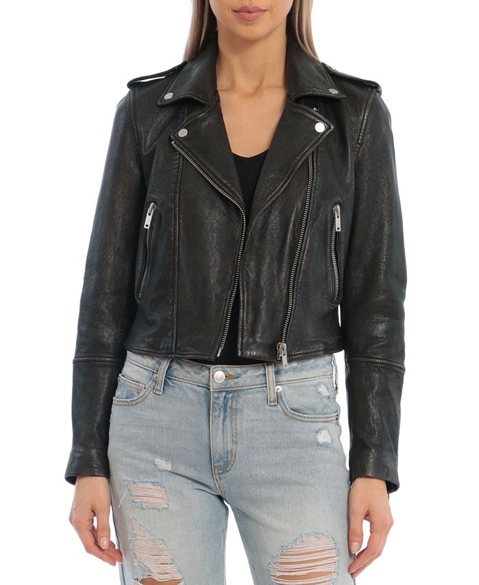 Avec Les Filles Women's Leather Notched-Collar Moto Jacket & Reviews ...