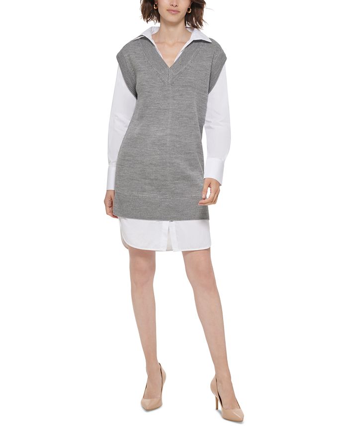 Calvin Klein Contrast Sweater Vest Dress & Reviews - Dresses - Women -  Macy's
