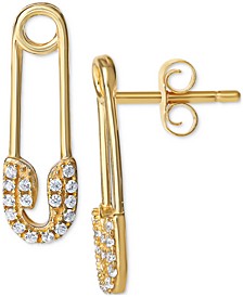 Cubic Zirconia Safety Pin Drop Earrings in 14k Gold Sterling Silver, Created for Macy's