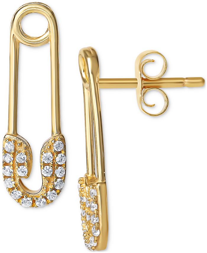 Solid Gold Safety Pin Dangle Earrings