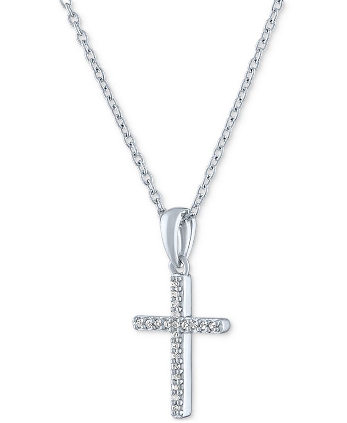 Macy's Diamond Accent Cross Pendant Necklace in Sterling Silver, 16