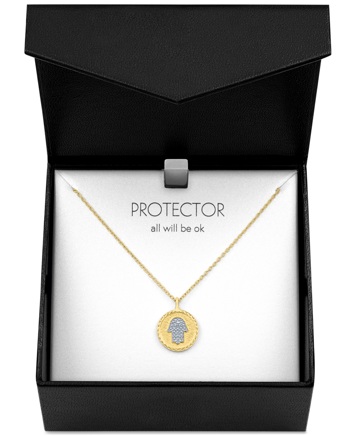 Diamond Accent Hamsa Hand Pendant Necklace in 14k Gold-Plated Sterling Silver, 16