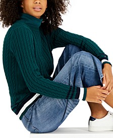 Women's Cotton Cable-Knit Tipped Sleeve Sweater
