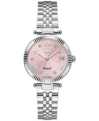 GUESS - Women's Swiss Silver-Tone Stainless Steel Bracelet Watch 34mm