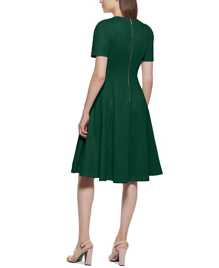 Calvin Klein Women's Faux-Suede Short-Sleeve A-Line Dress - Macy's
