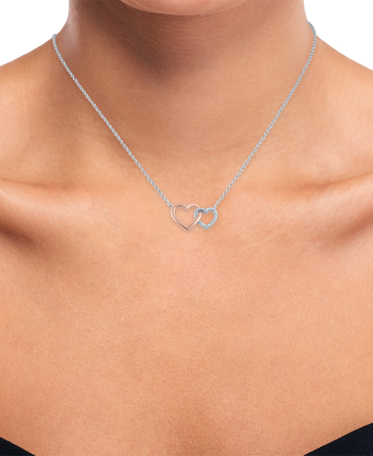 Diamond Accent Double Heart Pendant Necklace & 14k Rose Gold-Plate, 16