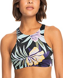 Juniors' Floral-Print Halter-Style Swim Top