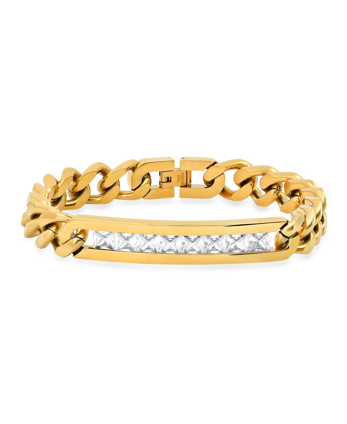 Thick Cuban Link Chain and Simulated White Diamonds Id Bracelet - Yellow