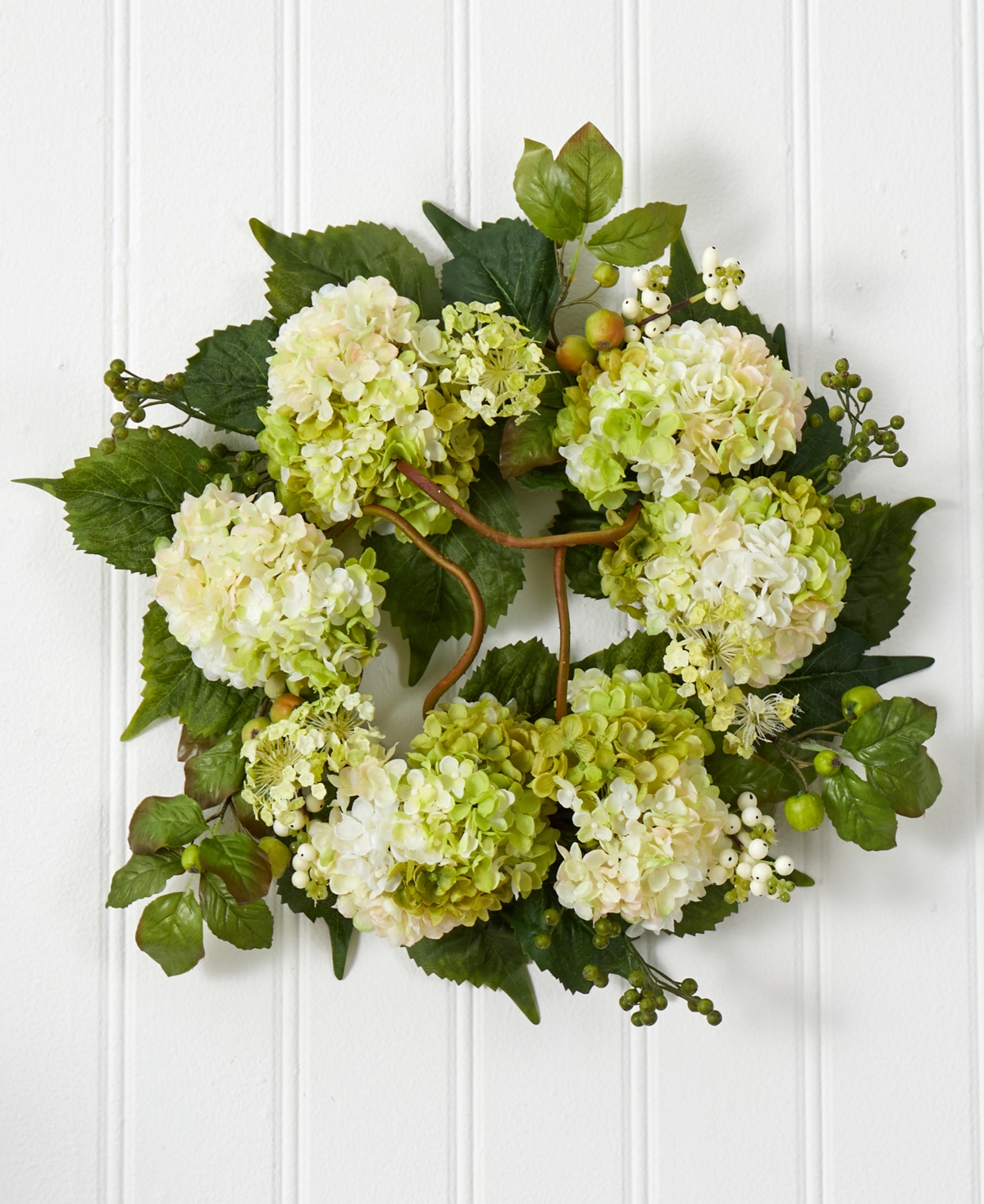 Nearly Natural 22" Hydrangea Wreath In Cream,green