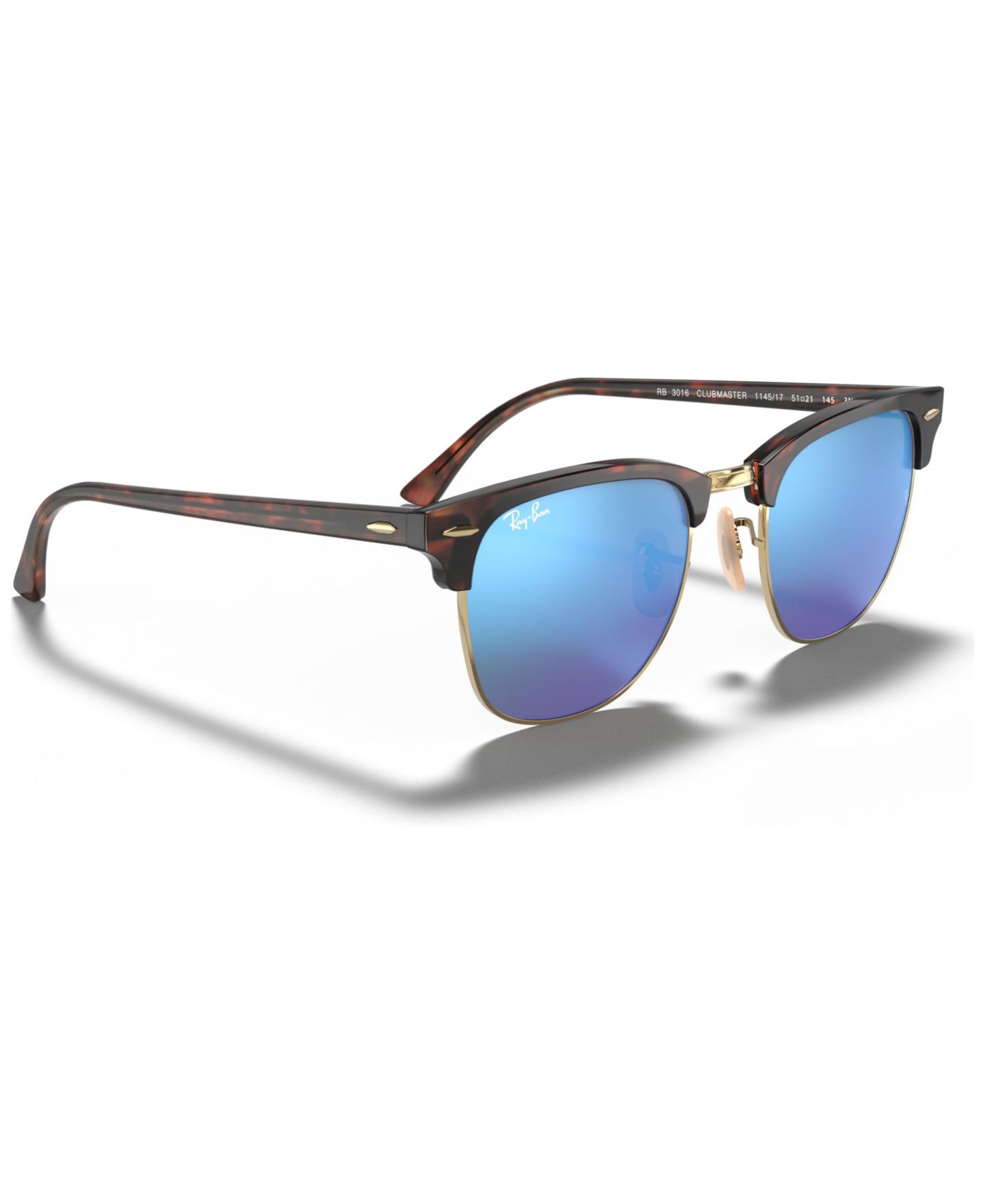 Солнцезащитные очки Ray-Ban Unisex Sunglasses, RB3016 Clubmaster Mineral Flash Lenses, цвет: Золотой синий — фото 8