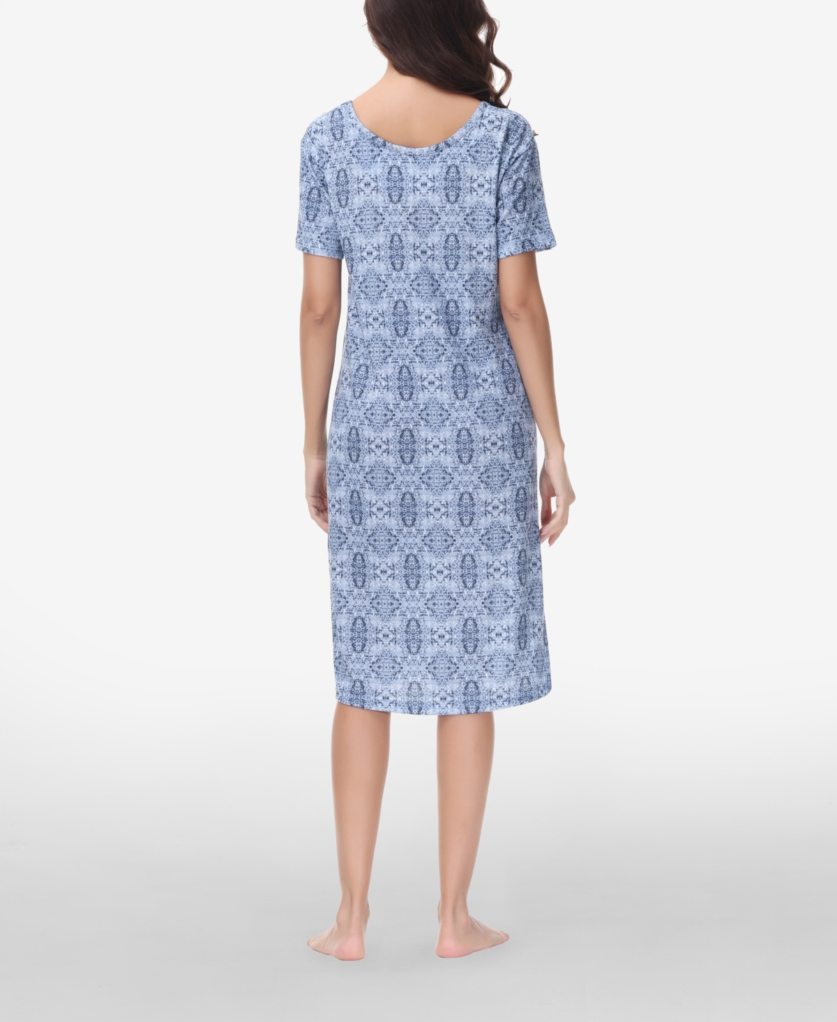 Ink+Ivy Women's Printed Short Sleeve Side Slit Sleep Dress High Point Shoulder