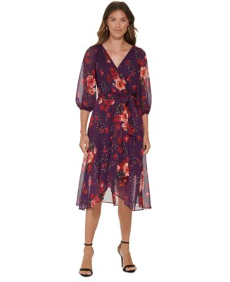 DKNY Floral-Print Chiffon Wrap Dress & Reviews - Dresses - Women - Macy's