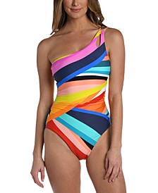 Women's Printed Sunscape One-Shoulder Swimsuit