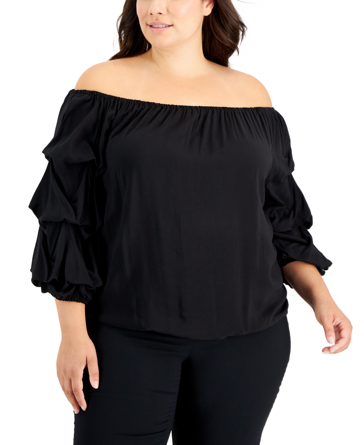 Vince Camuto Plus Size Off-The-Shoulder Lantern-Sleeve Top