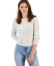 Juniors' Crewneck Pointelle Sweater