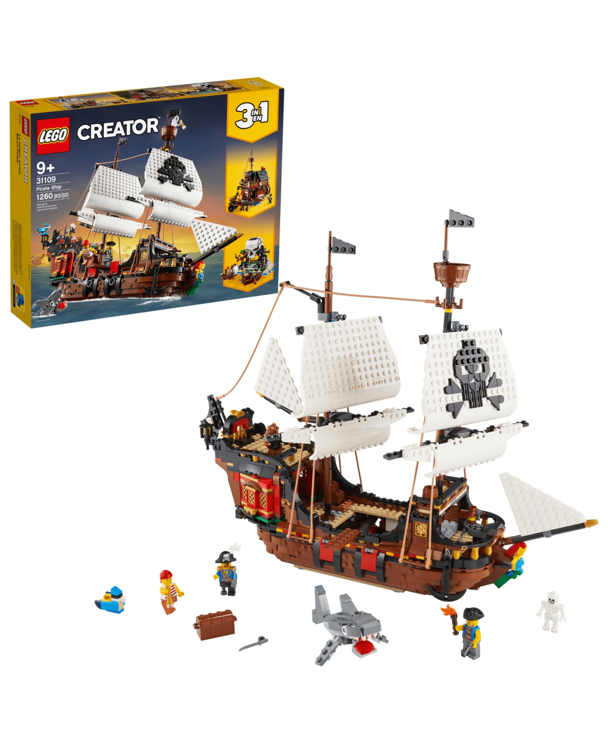Lego Creator 31109 3-in-1 Pirate Ship, Pirate Inn And Skull Island Toy Building Set With Pirate Minifigur In No Color