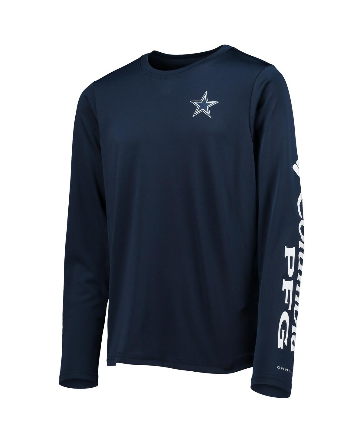 Columbia Big Boys  Navy And White Dallas Cowboys Terminal Tackle Omni-shade Long Sleeve T-shirt In Navy,white