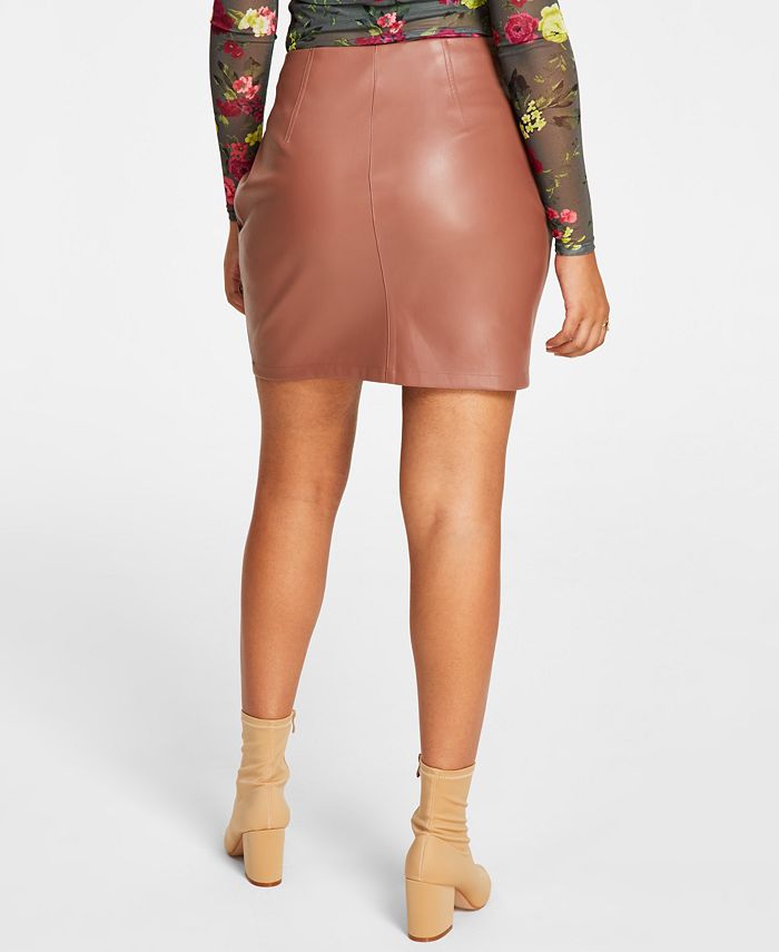 Bar III Women's FauxLeather Belted Mini Skirt, Created for Macy's