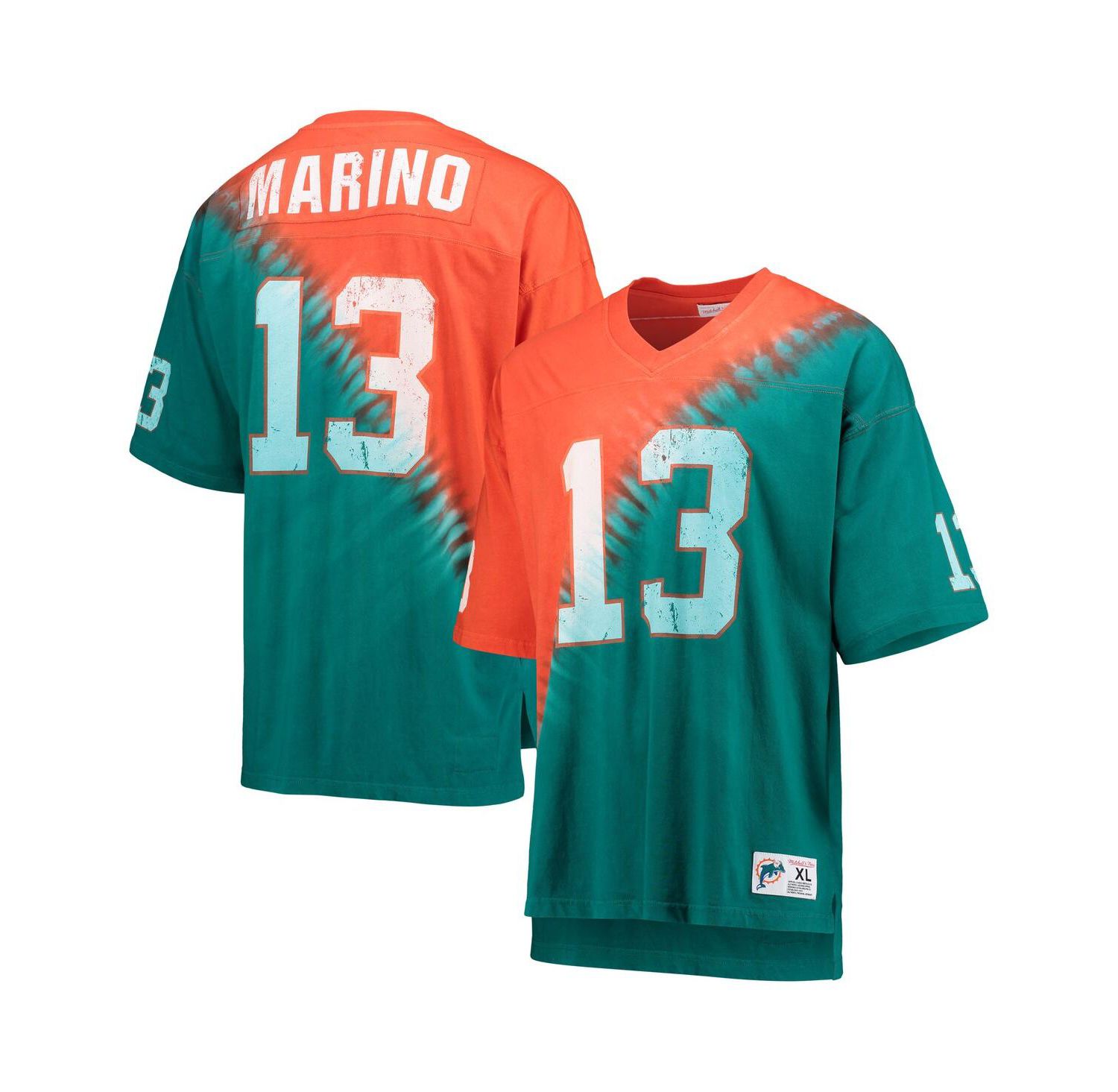 Men's Dan Marino Orange, Aqua Miami Dolphins Retired Player Name and Number Diagonal Tie-Dye V-Neck T-shirt