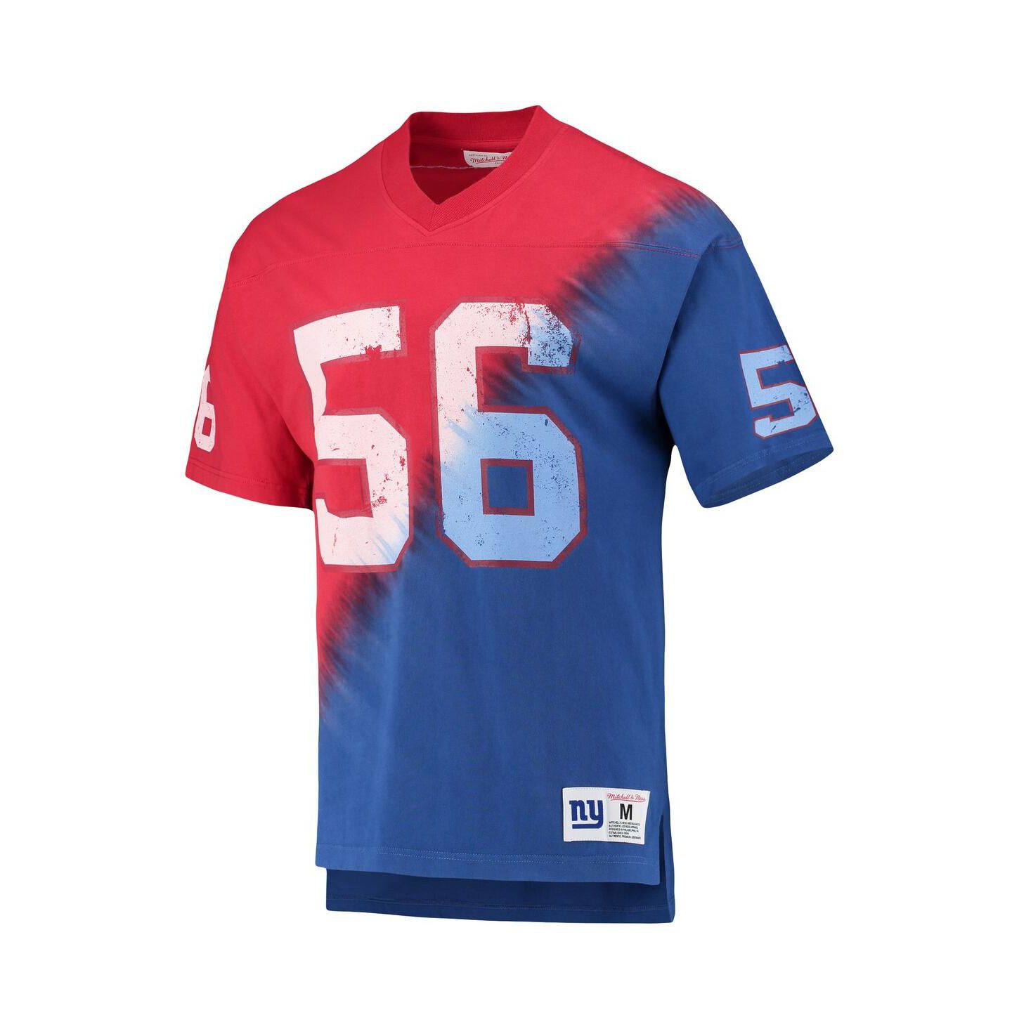 Мужская футболка Mitchell & Ness Lawrence Taylor Red, Royal New York Giants Retired Player Name and Number Diagonal Tie-Dye V-Neck — фото 3