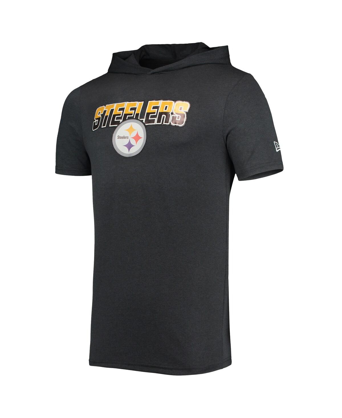 Shop New Era Men's  Heathered Black Pittsburgh Steelers Team Brushed Hoodie T-shirt