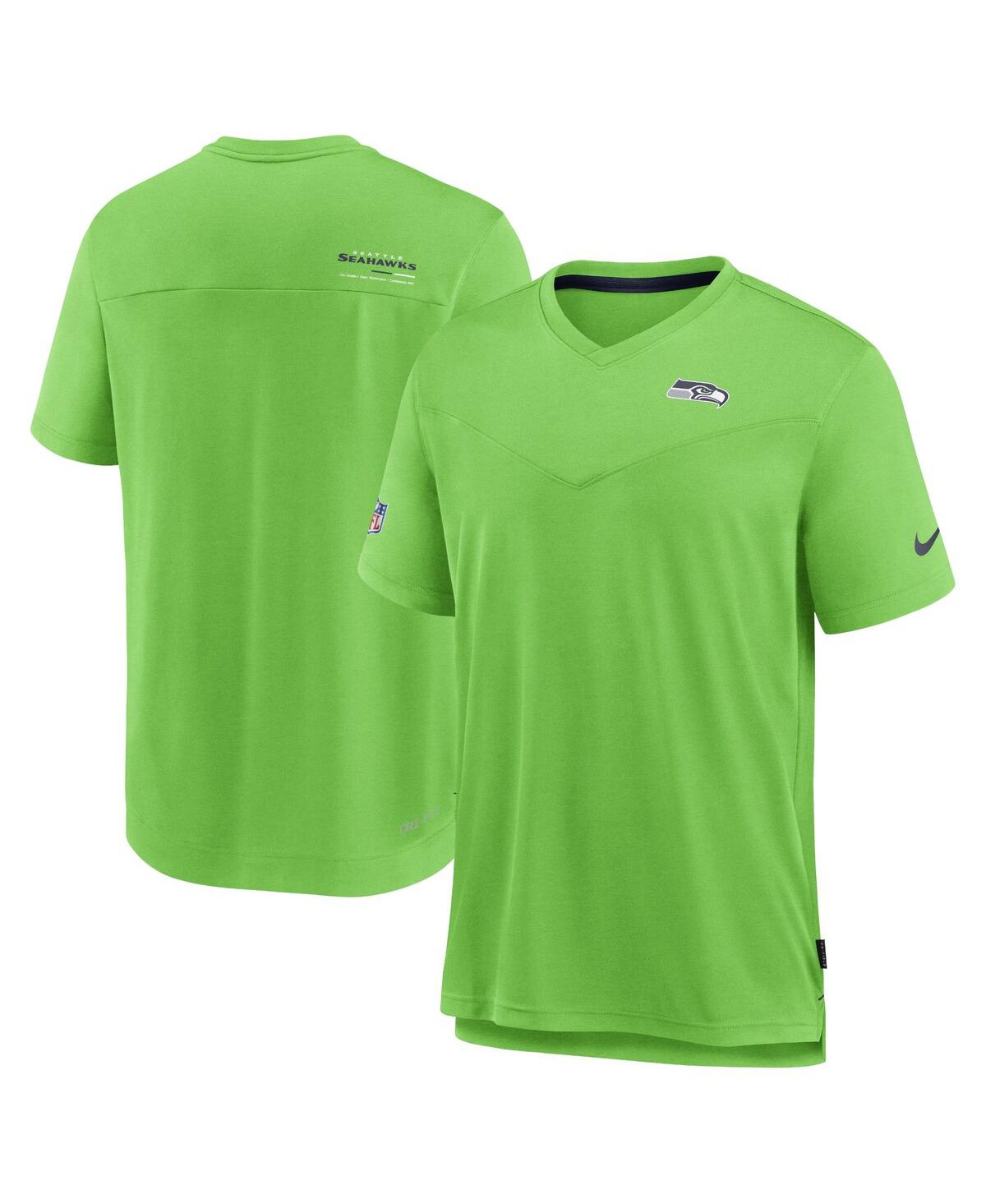 Nike Neon Green Seattle Seahawks Sideline Coach Chevron Lock Up Logo V-neck Performance T-shirt In Neon Green