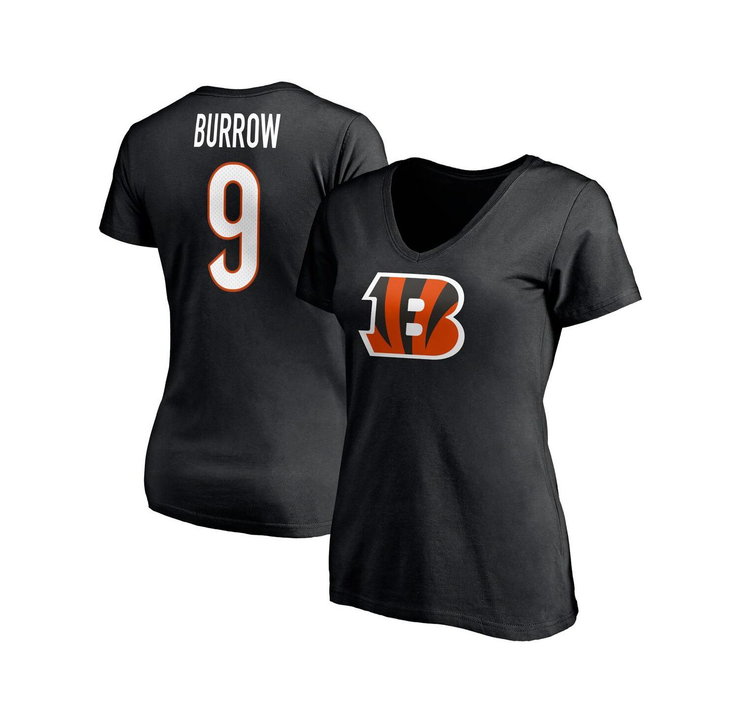 Women's Joe Burrow Black Cincinnati Bengals Player Icon Name and Number V-Neck T-shirt
