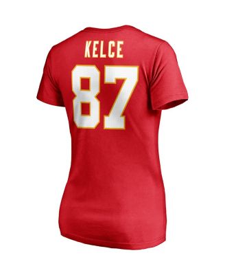 Women's Travis Kelce Red Kansas City Chiefs Player Icon Name and Number V-Neck T-shirt