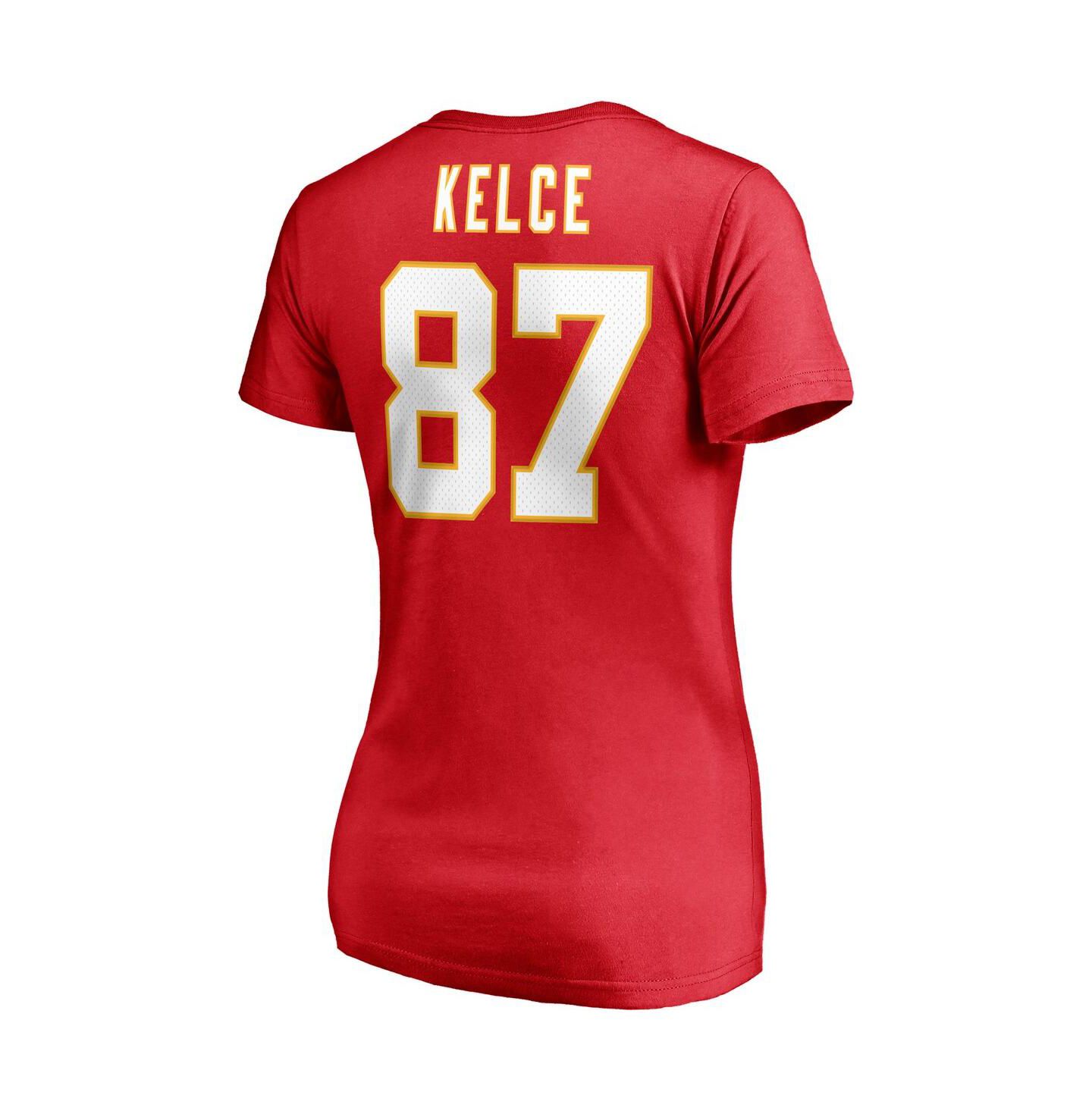 Женская футболка Fanatics Travis Kelce Red Kansas City Chiefs Player Icon Name and Number V-Neck — фото 4