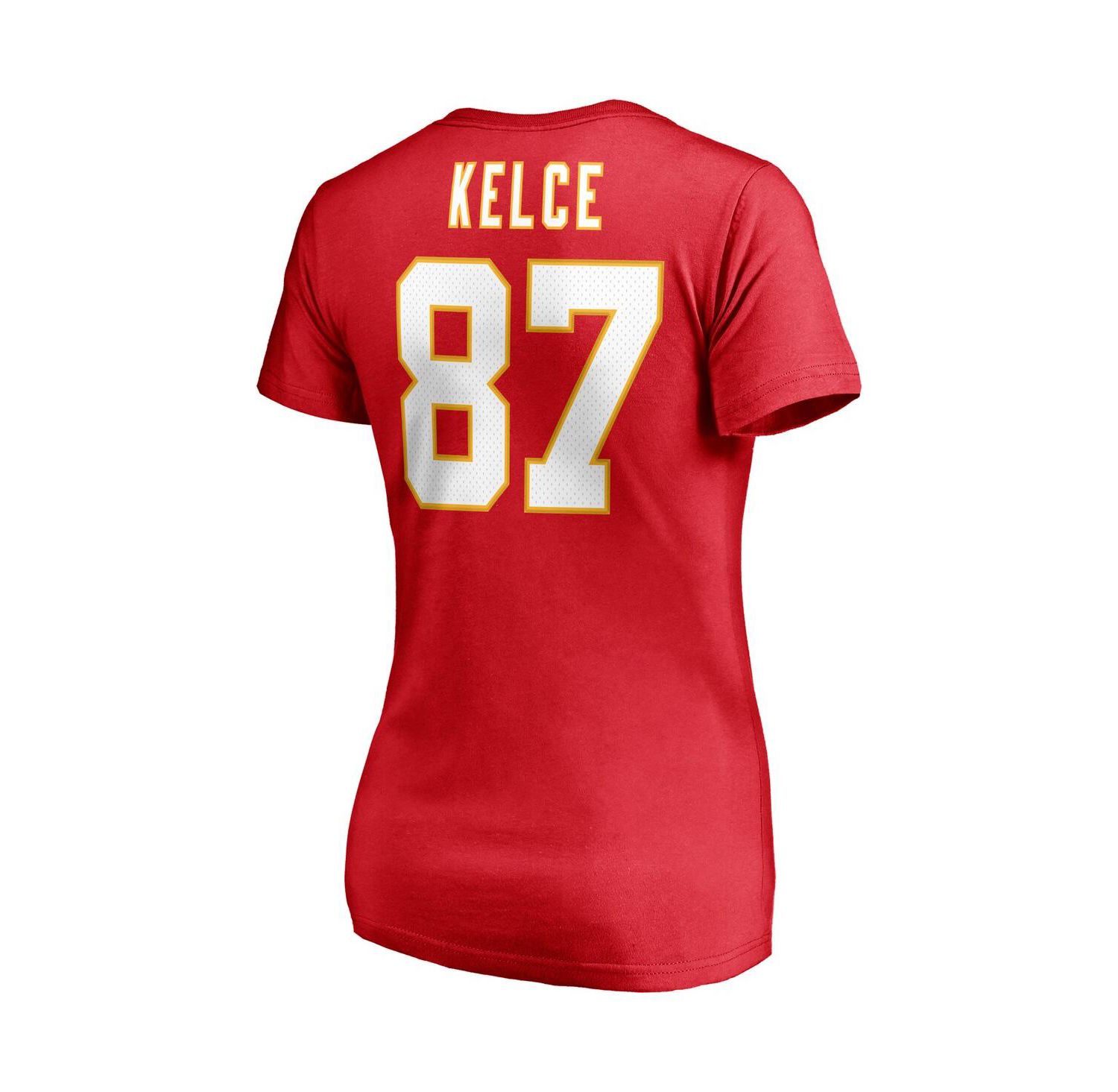 Women's Travis Kelce Red Kansas City Chiefs Player Icon Name and Number V-Neck T-shirt