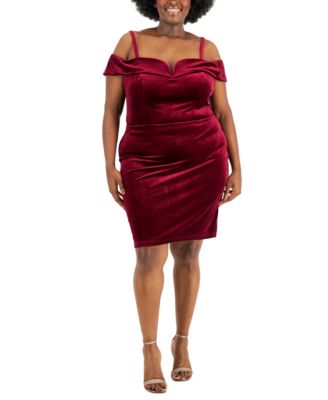 B Darlin Trendy Plus Size Velvet Cold-Shoulder Bodycon Dress - Macy's