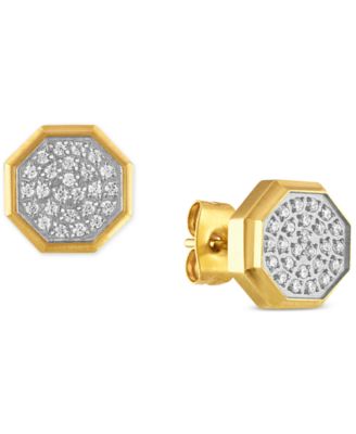 Men's Diamond Pav&eacute; Cluster Octagon Stud Earrings (1/4 ct. t.w.) in Stainless Steel & Gold Ion-Plated Stainless Steel