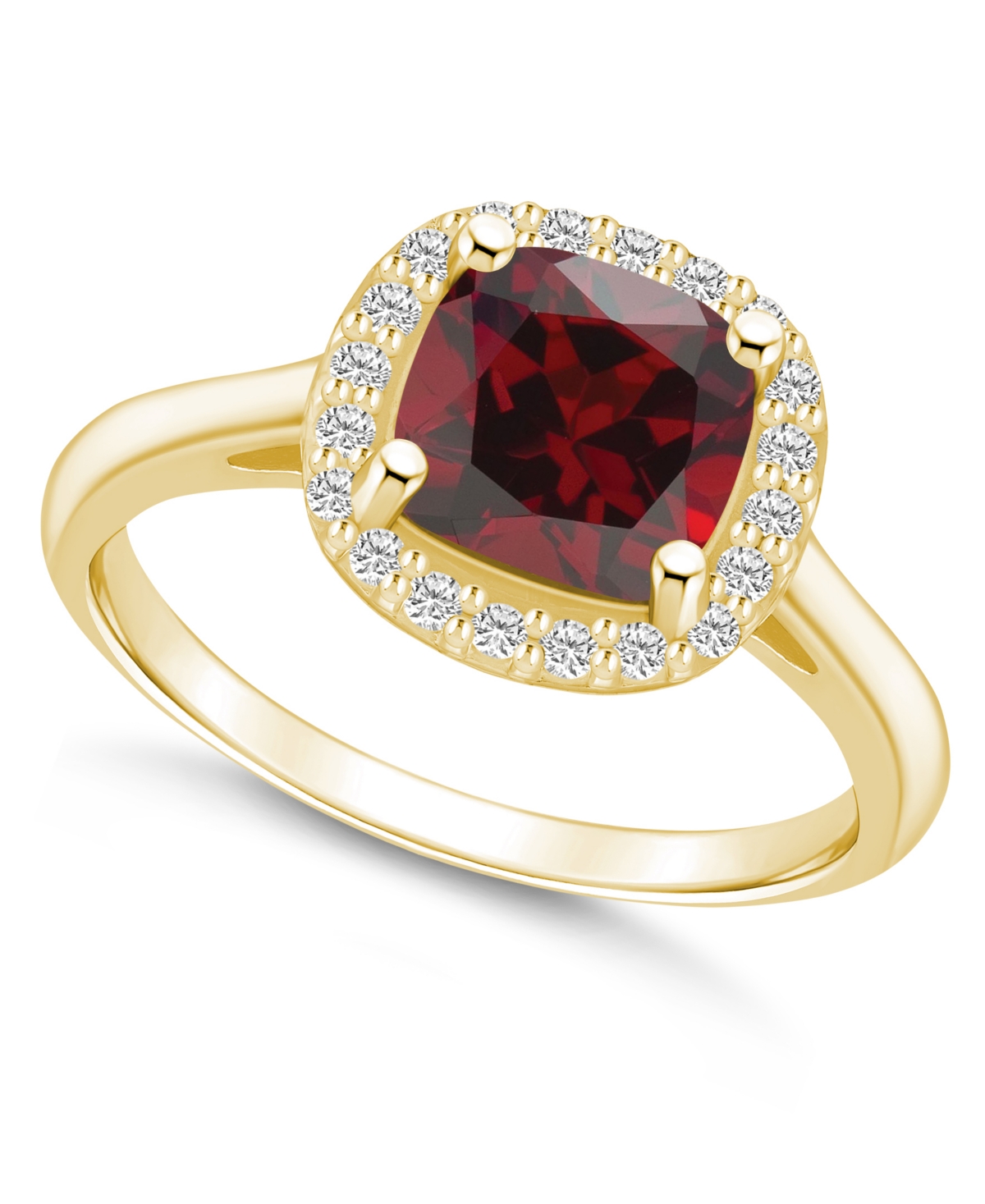 Macy's Garnet (2-3/4 Ct. T.w.) And Diamond (1/4 Ct. T.w.) Halo Ring In 14k Yellow Gold In Red